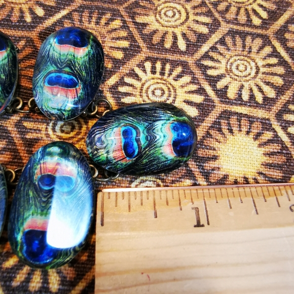 Antiqued Bronze Tone Chunky Peacock Feather Necklace - Picture 15 of 16